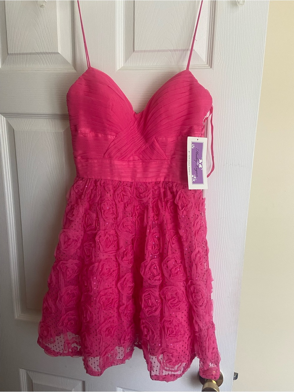 Adrianna Papell Hot Pink Rosette Spaghetti-Strap Cocktail Dress